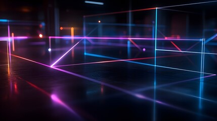 Obraz premium Glowing Neon Geometric Abstract Futuristic Digital Backdrop