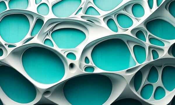 Abstract 3D pattern with white organic shapes and teal background.