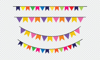 Festive flag garland. Carnival park with flags. Birthday, circus border decoration. Bunting flags