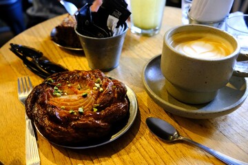 cappuccino and pastries in a café