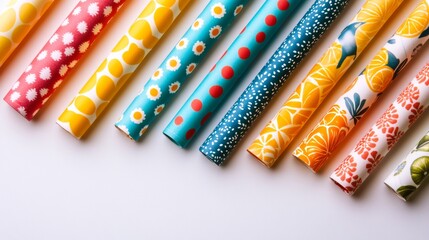 Naklejka premium Colorful Patterned Paper Rolls for Crafts and Gift Wrapping