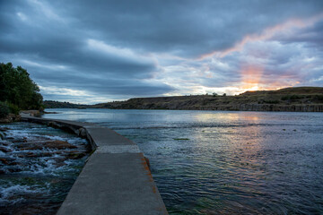 Missouri river at sunset in Great Falls, Montana