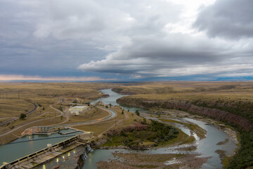 Missouri river at sunset in Great Falls, Montana