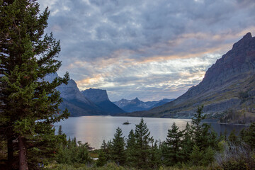 Little Goose Island at sunset in Glacier NP