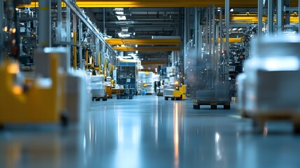 Fototapeta premium Bustling Industrial Factory Warehouse with Automated Equipment and Systems