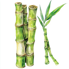 Obraz premium Bamboo fruit watercolor clipart illustration