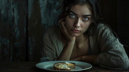 Contemplative Woman Staring at Food