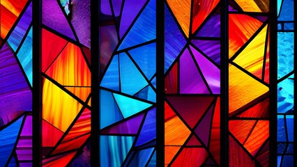 Stained glass background including with colorful pieces.