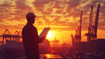 Fototapeta premium Engineer at sunset