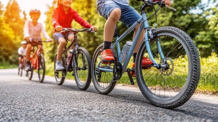 Kids Cycling on Country Road  Family Cycling Trip  Outdoor Adventure  Summer Activity