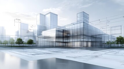 Obraz premium Futuristic City Skyline with Glass and Steel Skyscrapers and Modern Architecture