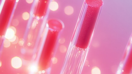 Pink lip gloss tint with color shading pallete smudge gel,Liquid lipsticks with smudge stroke paint,makeup cosmetic lips, product mockup for beauty fashion business,sale,swatch color,template.