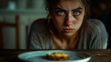 Contemplative Woman Staring at Food