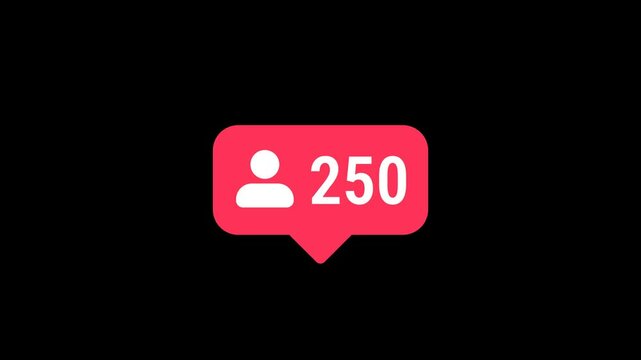 followers symbol notification animation. Alpha channel, Transparent background or green background, Video 4K