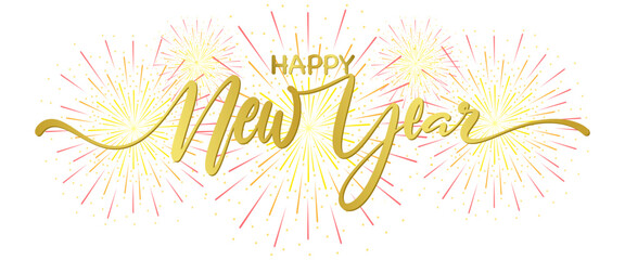 Happy New Year calligraphy Golden hand drawn text vector eps