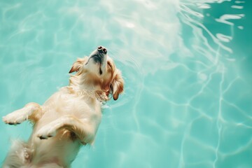 A Golden Retriever Floats Peacefully in a Bright Blue Swimming Pool on a Sunny Afternoon