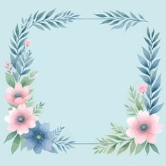 Watercolor Flower Frame For Wedding And Thank You Invitation Template With Abstract Background