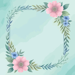 Watercolor Flower Frame For Wedding And Thank You Invitation Template With Abstract Background
