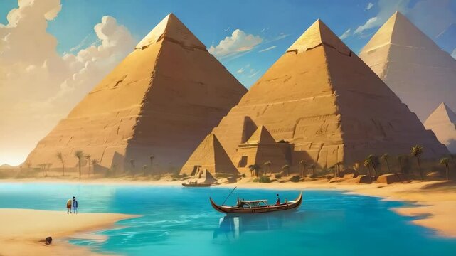 Pyramids and river landscape