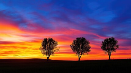 Obraz premium Tranquil Sunset with Silhouetted Trees