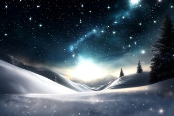 Naklejka premium trees in foreground, star-filled sky in background