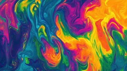 A tie-dye background with vibrant swirling colors, creating an energetic and playful design.