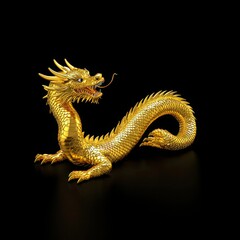 Golden Dragon in Bending Pose with Alpha Path - 3D Rendered Full Body Shot