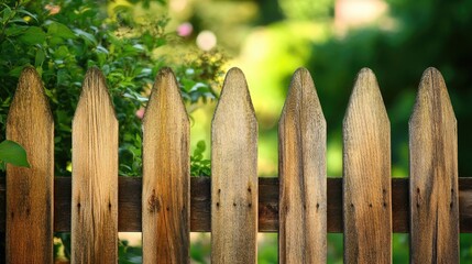 Rustic Wooden Fence Against Lush Green Background