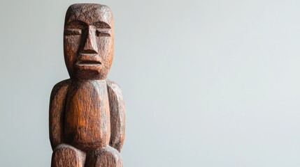Wooden Sculpture of Abstract Figure in Neutral Setting
