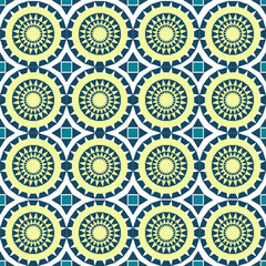 Green, yellow, blue, and white geometric vector patterns that are traditional, ethnic, Navajo, or Native American Indian. Design for clothing, curtains, carpets, sarongs, Hmong, and fabric edges.

