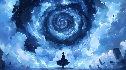 Dreamlike Celestial Landscape in Anime Style