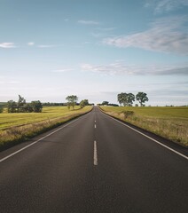 Fototapeta premium A straight, asphalt road stretching into the horizon