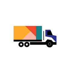 A colorful graphic representation of a delivery truck.