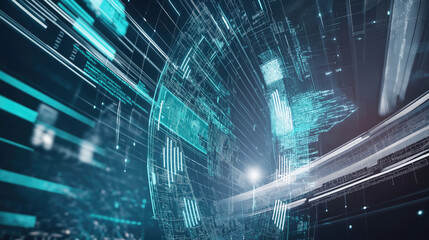 Dynamic abstract movement world of digital data,technology.Virtual swirling lines,bright colors,digital codes symbolizing the speed,complexity and constantly evolving nature information modern age