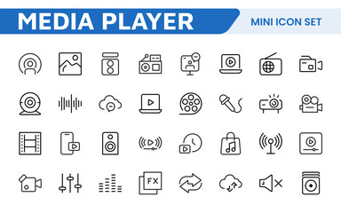 Audio Video Icons Pack. Thin line icons set. Flat icon collection set. Simple outline icons.