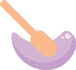Purple cosmetic cream being spread with a wooden stick on a white background