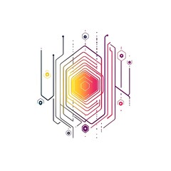 Fototapeta premium Abstract geometric design with lines and hexagonal shapes in vibrant colors.