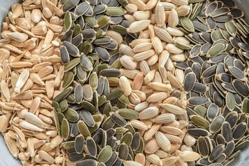 Sunflower and pumpkin seeds-peeled kernels and whole with shells