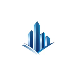 A modern graphic representation of skyscrapers in blue tones, symbolizing urban development.