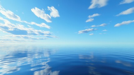 Obraz premium A wide shot of ocean water ripples, with reflections of a bright blue sky, creating a peaceful scene.