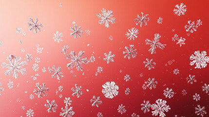 Snowflakes gently falling against a vibrant red background during the winter season