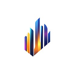 Abstract geometric logo design with vibrant colors representing urban elements.