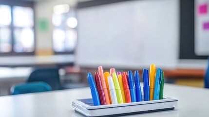 Colorful Markers in Classroom Setting