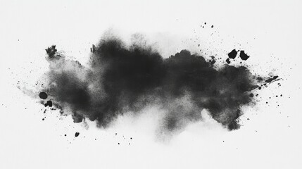 Obraz premium Abstract black watercolor stain with soft washes and creative splashes on textured paper.