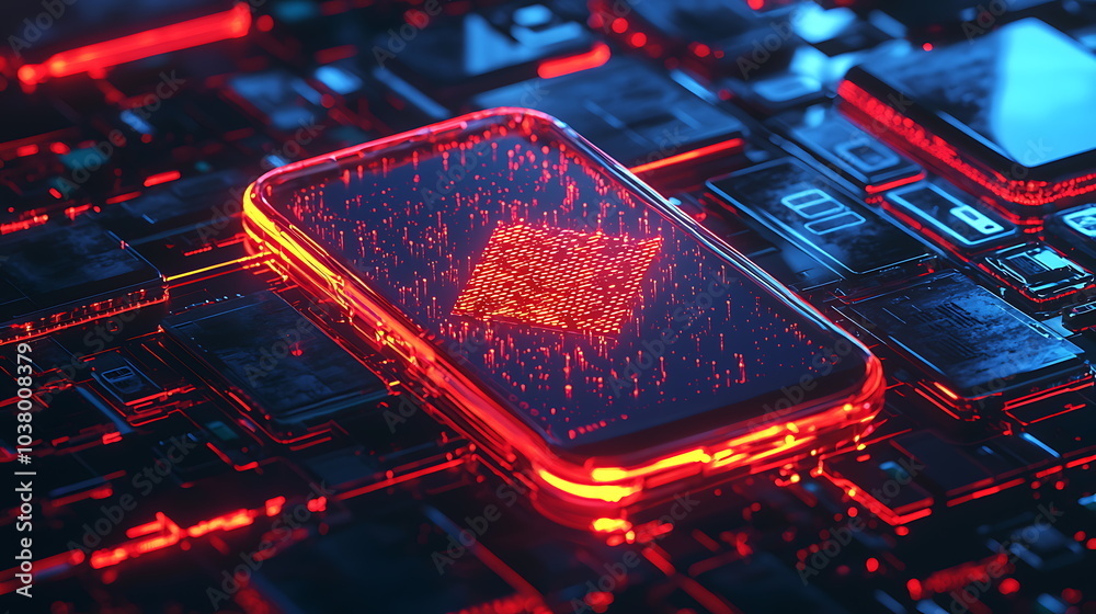 Aufkleber Exploring the intersection of technology and connectivity a smartphone illuminated by circuitry in a futuristic setting