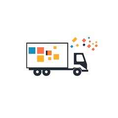 Fototapeta premium A stylized delivery truck with colorful squares, symbolizing logistics and transportation.