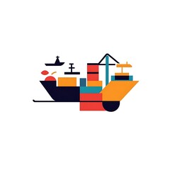 Fototapeta premium A colorful, abstract representation of a cargo ship with various elements.