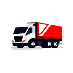 A stylized illustration of a delivery truck with a red and white color scheme.
