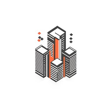 recommend clip art: A stylized illustration of modern skyscrapers with geometric elements.