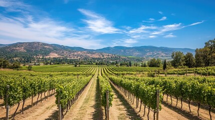 Obraz premium Scenic Vineyard Under Clear Blue Sky